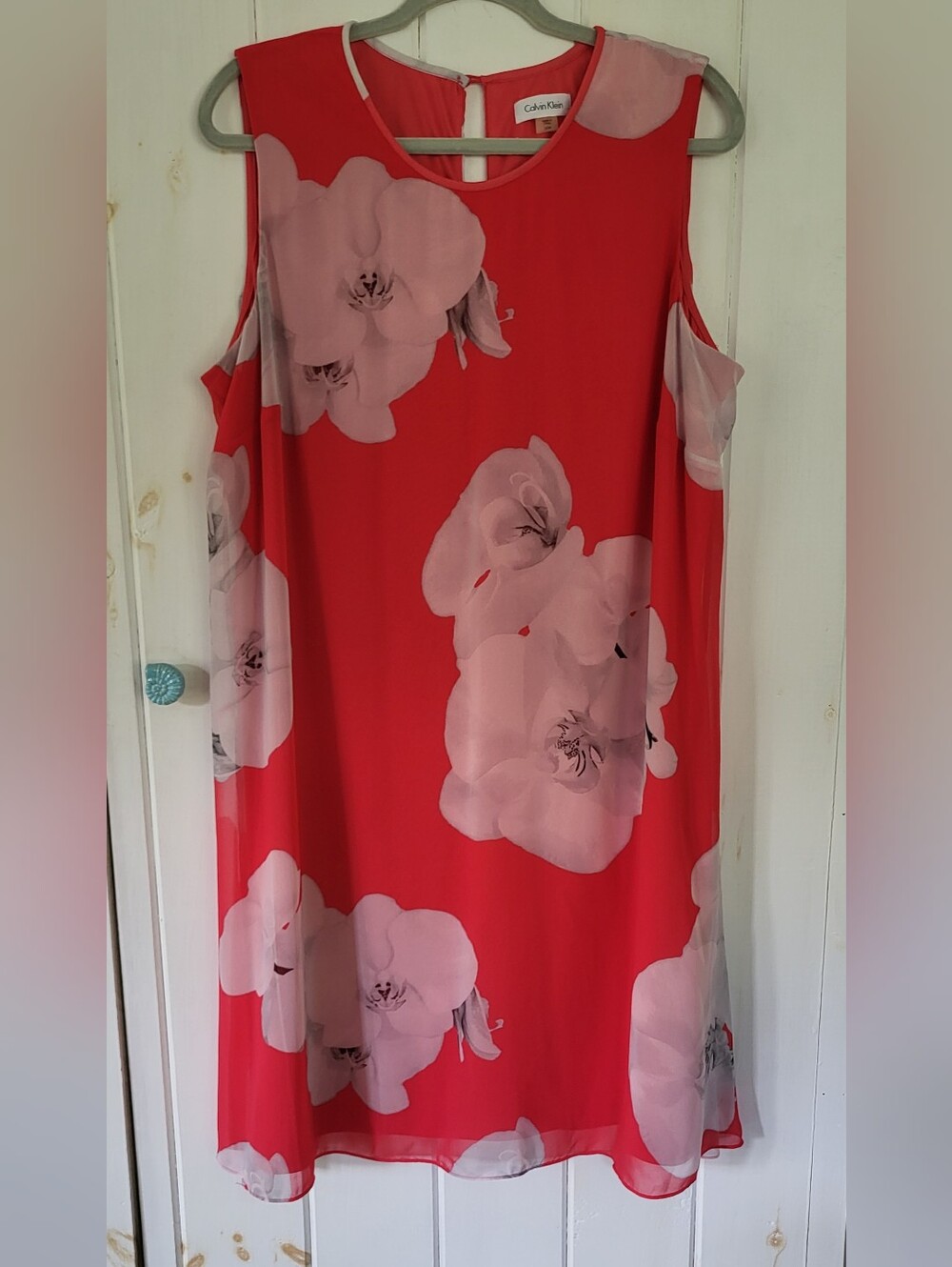 Calvin Klein Chiffon Trapeze Coral Pink Shift Dress